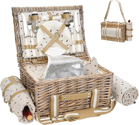 19Pcs Picnic Basket for 2 with Blanket