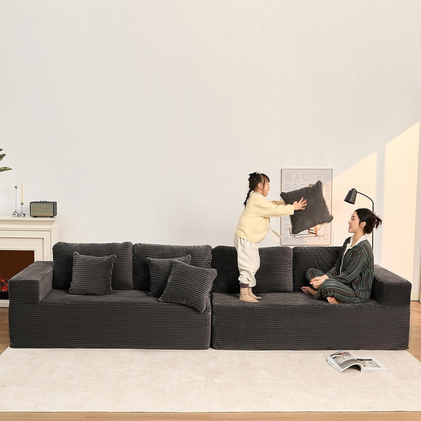 107" Boneless Couch with Deep Seat Cloud Sectional Couch for Living Room