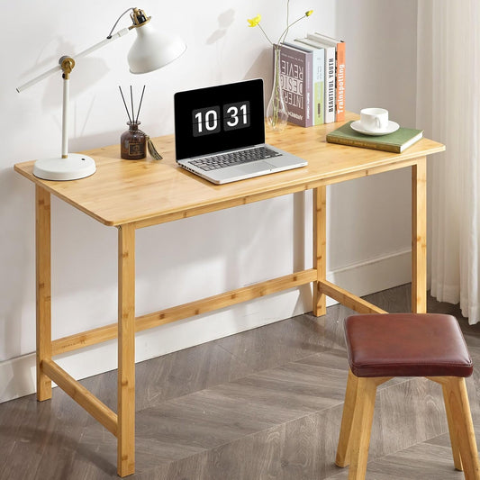 Writing Computer Desk 46" Bamboo Home Office Table with 2 Drawers