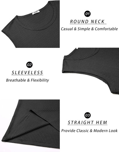 Mens Casual Tank Tops Waffle Knit Sleeveless Shirt Breathable Tank Shirts