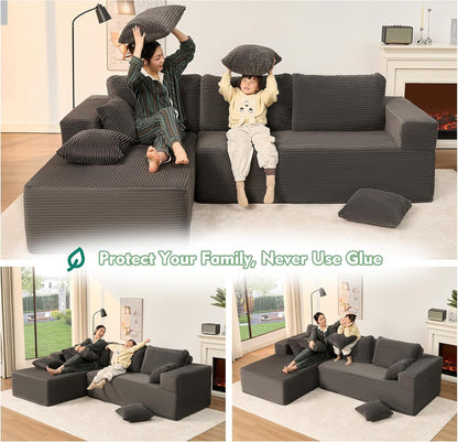 107" Boneless Couch with Deep Seat Cloud Sectional Couch for Living Room