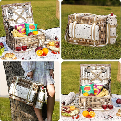19Pcs Picnic Basket for 2 with Blanket