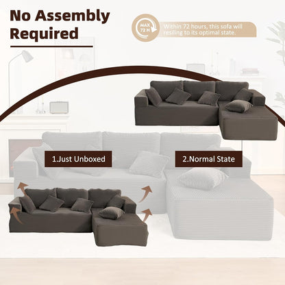 107" Boneless Couch with Deep Seat Cloud Sectional Couch for Living Room