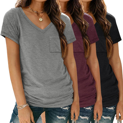 3 Pack Womens V Neck T Shirts Short Sleeve Tees