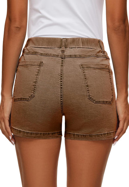 Womens Jean Shorts High Waisted Summer Cotton Elastic Waist Denim Shorts with Pockets