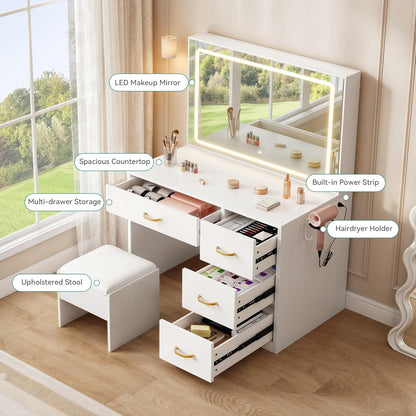 YITAHOME Vanity Desk Set with Large 35" LED Mirror and Lights
