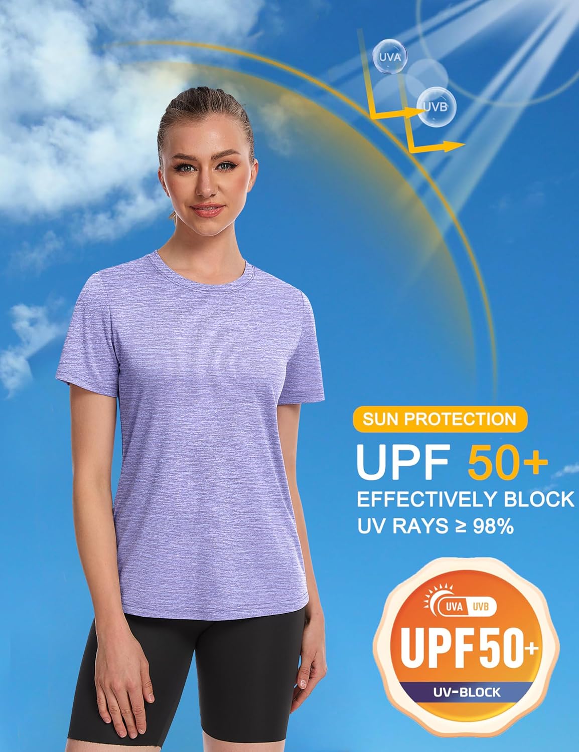 Women's Short Sleeve T Shirts UPF 50+ Sun Protection Athletic Running Workout Tee Tops