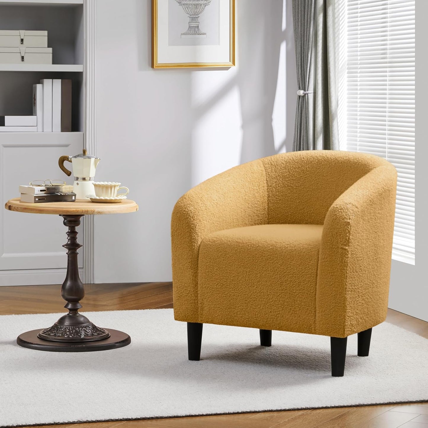 Yaheetech Accent Barrel Chair Boucle Fabric Club Chair