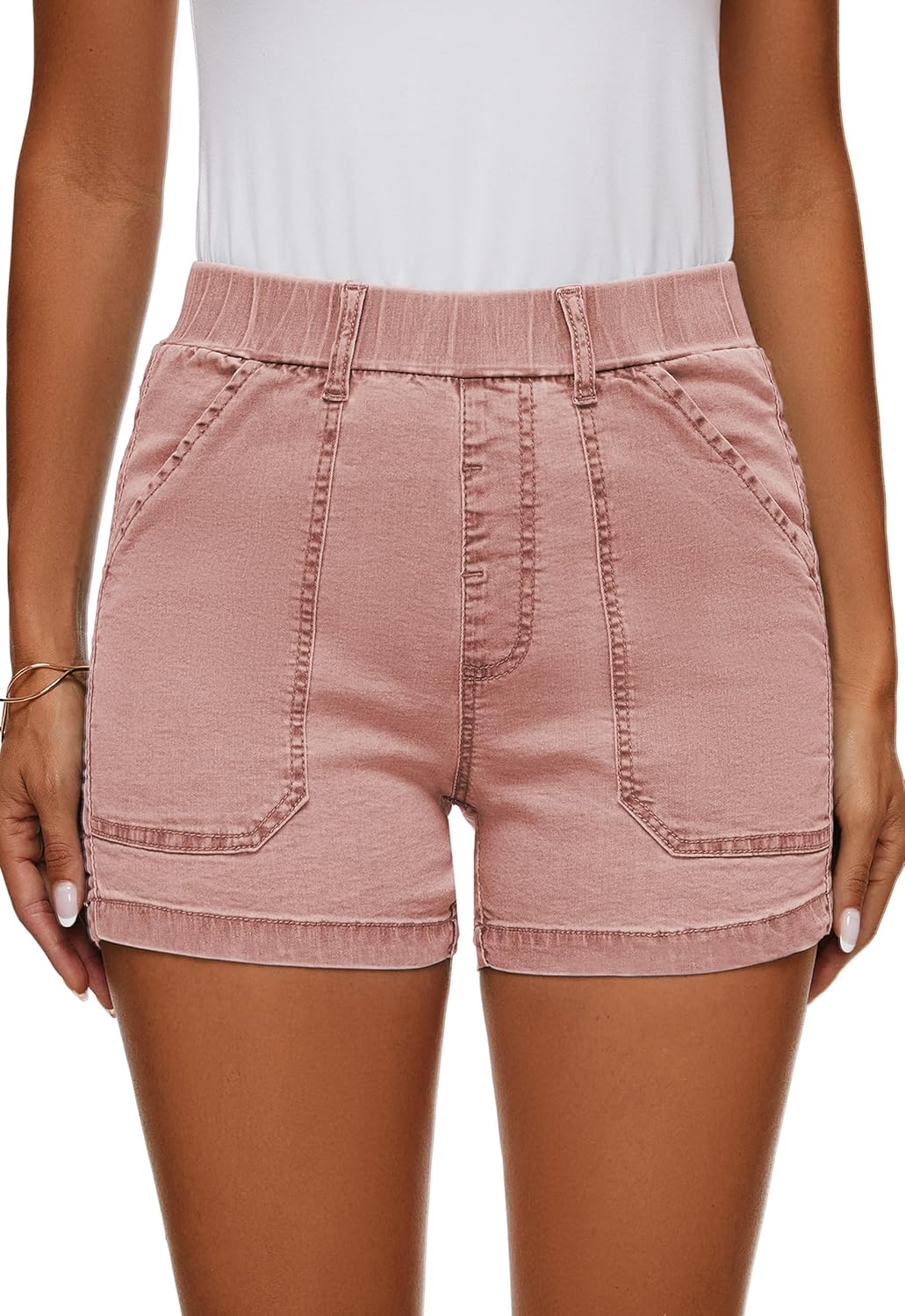 Womens Jean Shorts High Waisted Summer Cotton Elastic Waist Denim Shorts with Pockets