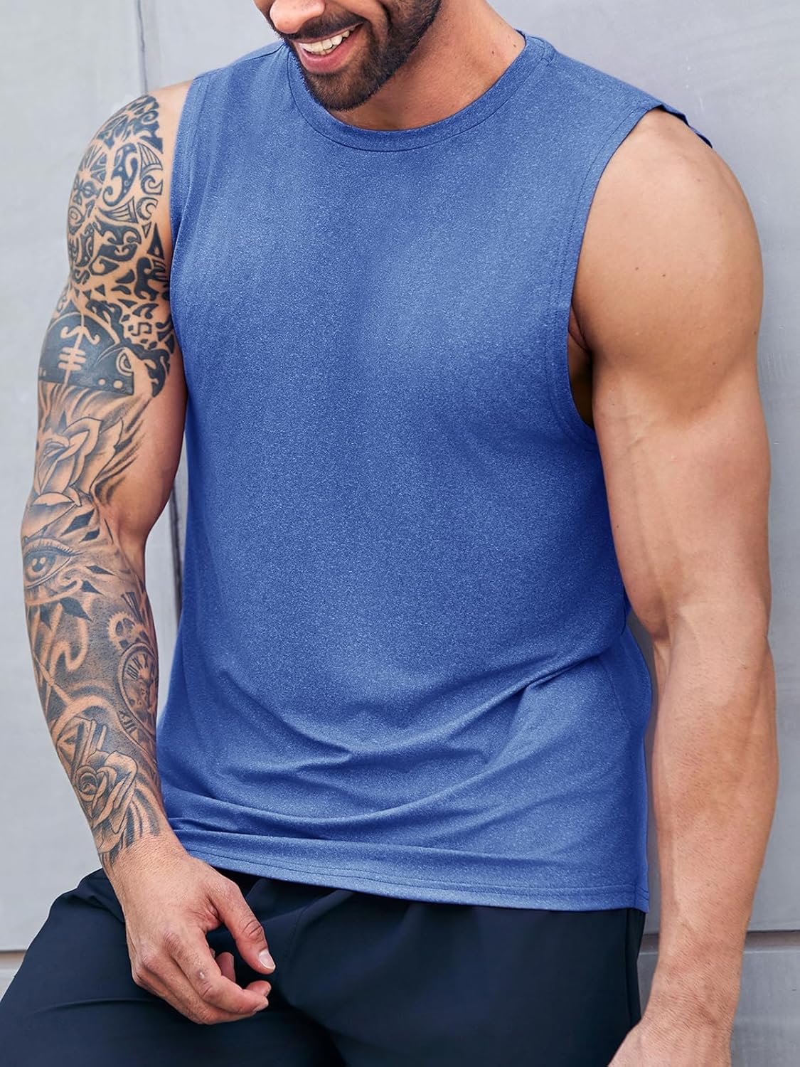 Men's Sleeveless Tank Tops Crewneck Solid Loose Fit Shirt
