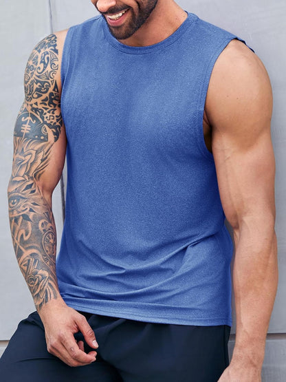 Men's Sleeveless Tank Tops Crewneck Solid Loose Fit Shirt
