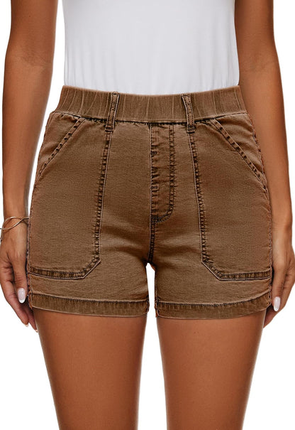Womens Jean Shorts High Waisted Summer Cotton Elastic Waist Denim Shorts with Pockets