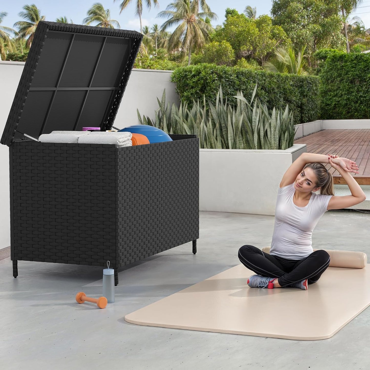 230 Gallon Deck Box XXL Wicker Outdoor Storage Box