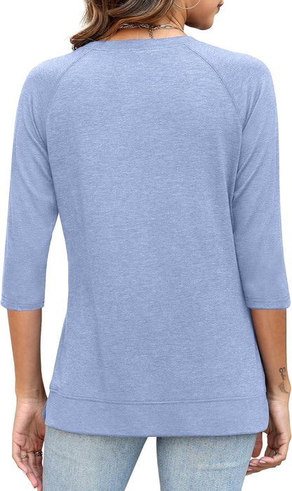 3/4 Sleeve Crew Neck Shirts Loose Fit Tunic Blouses Summer Tees