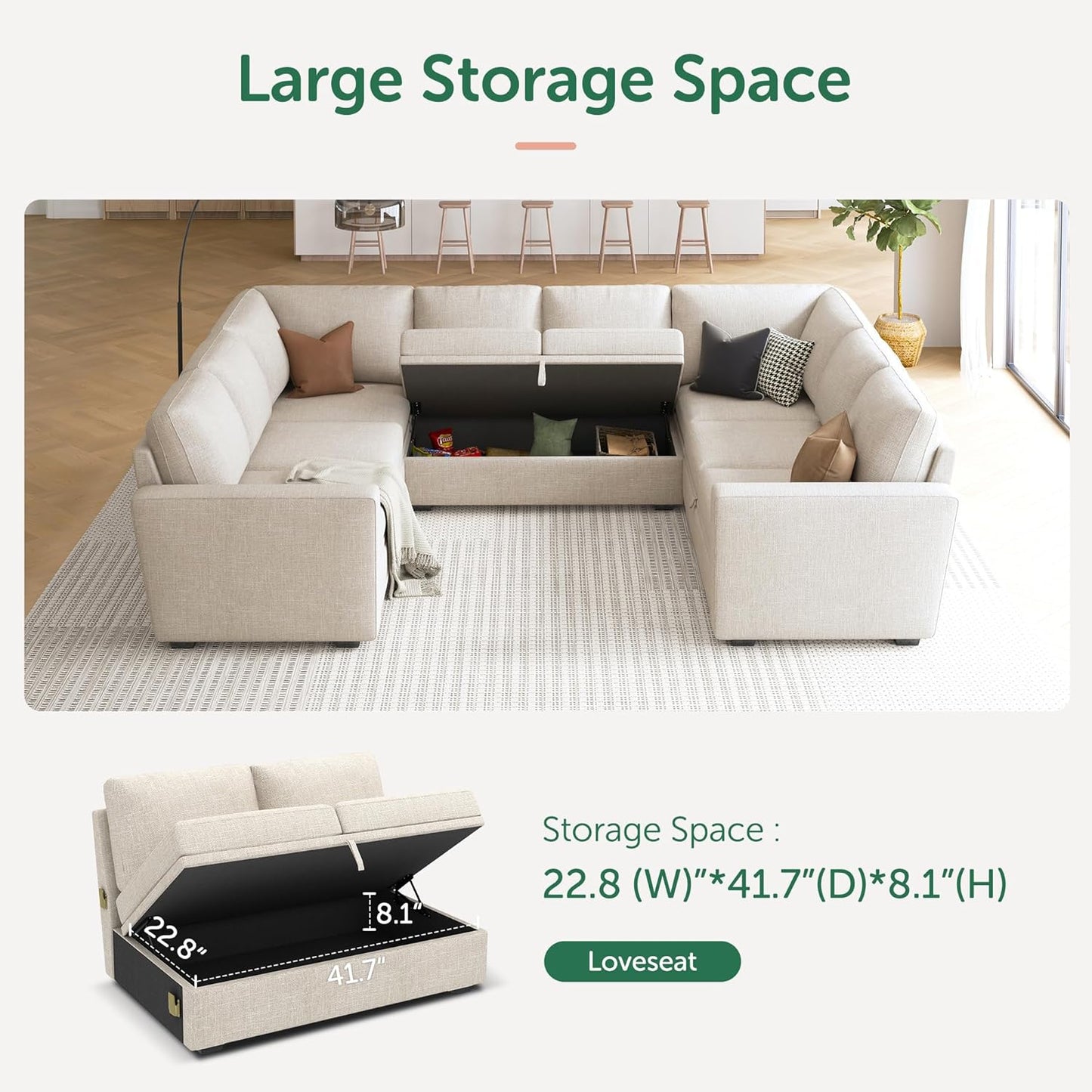 Modular L-Shaped Sleeper Sofa with Pull-Out Bed and Storage