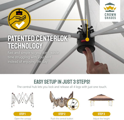 13x13 Pop Up Gazebo Canopy Tent with Wheeled Storage Bag Grey