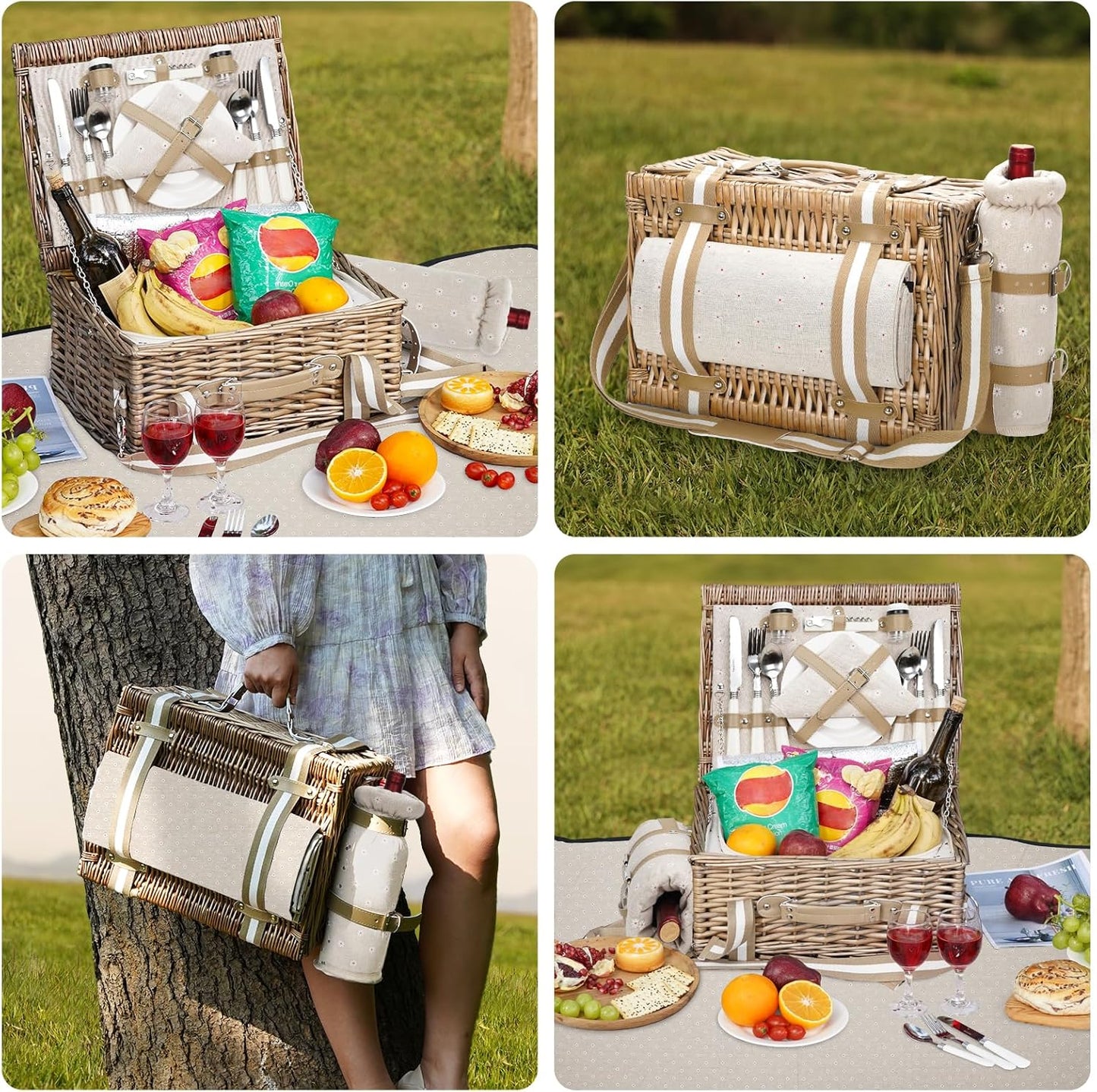 19Pcs Picnic Basket for 2 with Blanket