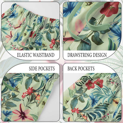 Womens Shorts Summer Comfy Cotton Elastic Waist Drawstring Casual Shorts with Pockets