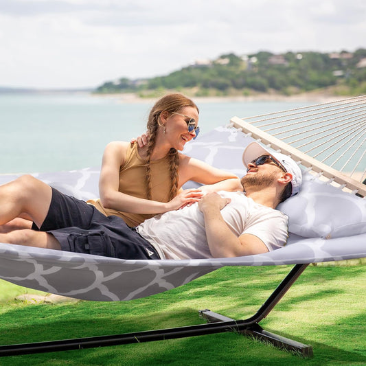 2 Person Hammock with Stand Heavy Duty Portable Dark Grey