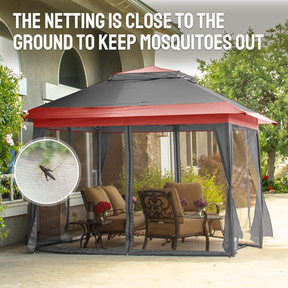 13x13 Pop Up Gazebo Canopy Tent with Wheeled Storage Bag Grey