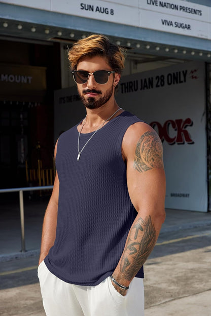 Mens Casual Tank Tops Waffle Knit Sleeveless Shirt Breathable Tank Shirts