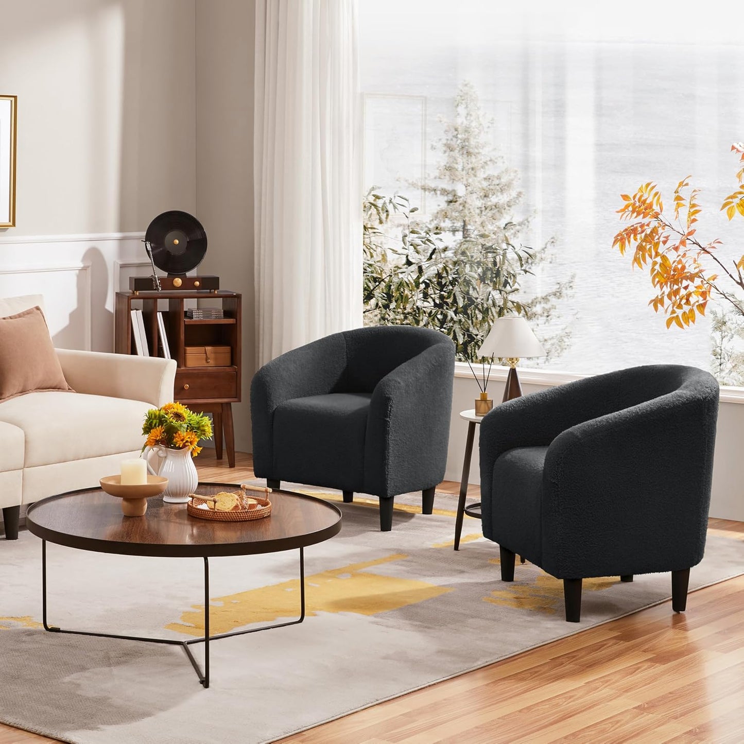 Yaheetech Accent Barrel Chair Boucle Fabric Club Chair