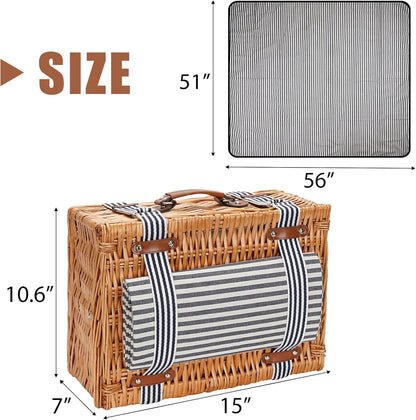 19Pcs Picnic Basket for 2 with Blanket