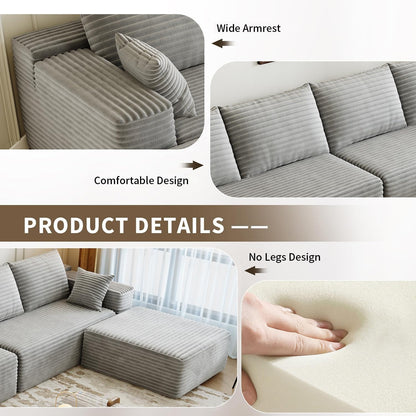 107.5" Cloud Modular Sectional Sofa with 1 Ottoman
