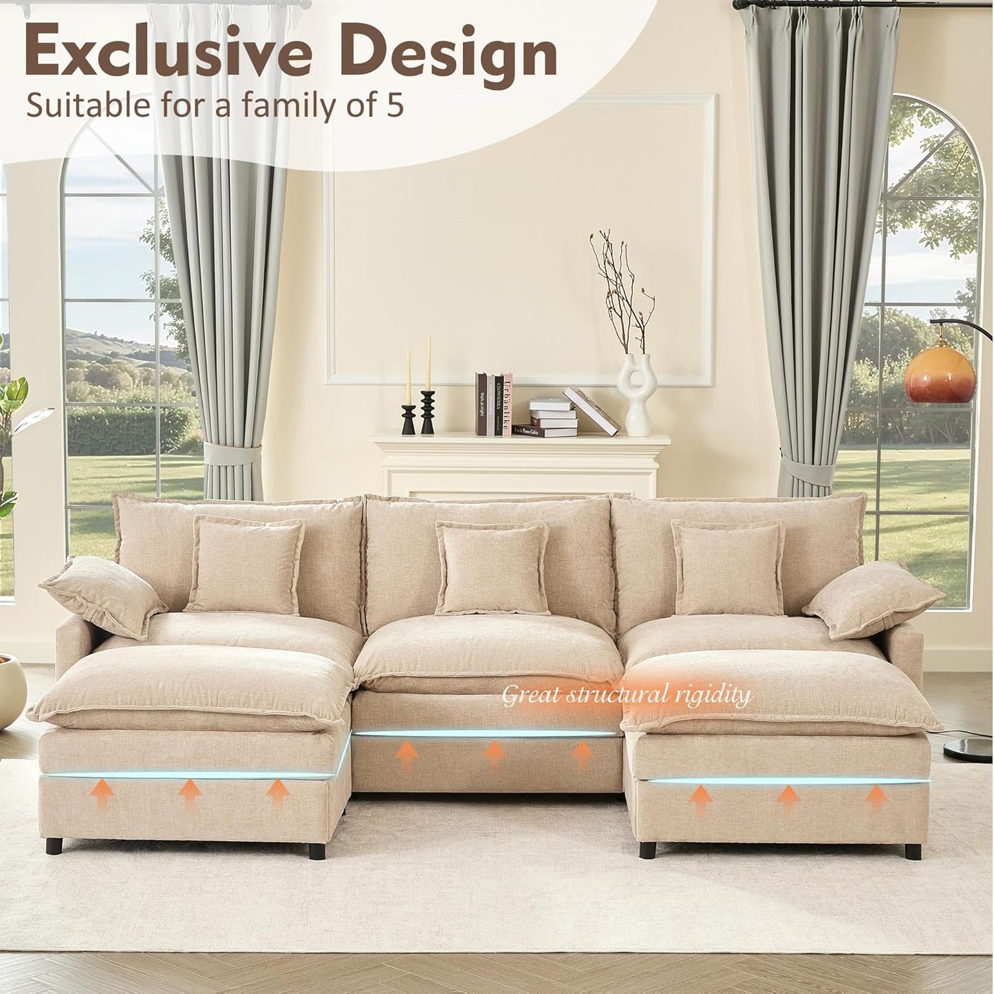108" U Shaped Couch Modular Sectional Sofa