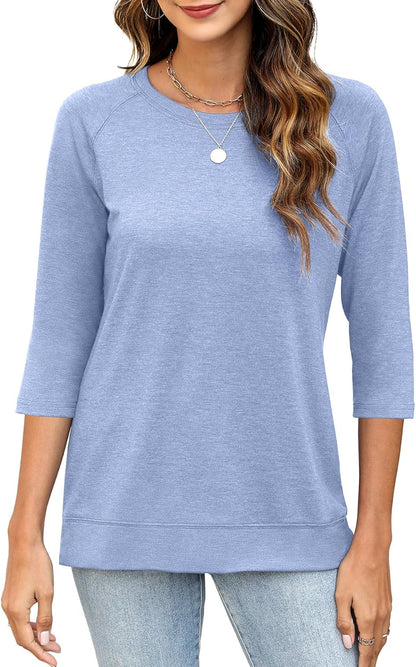 3/4 Sleeve Crew Neck Shirts Loose Fit Tunic Blouses Summer Tees
