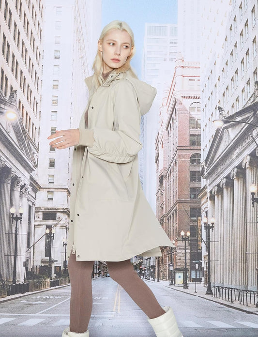 Womens Casual Hooded Raincoat Lightweight Long Zip Up Windbreaker Jacket with Belt