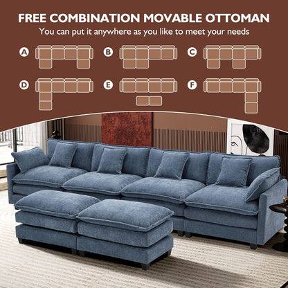 146" U-Shaped Modern Sofa Modular Sectional Cloud Couch