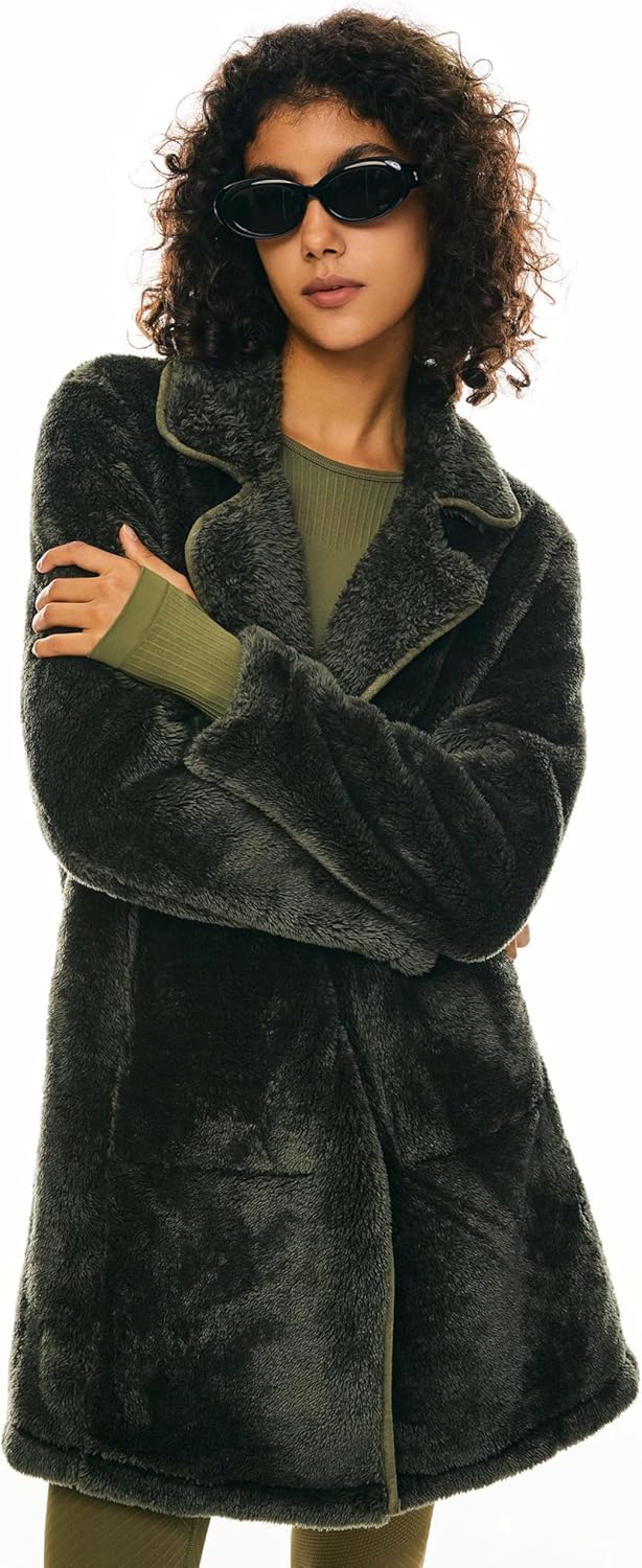 Women’s Fuzzy Fleece Faux Fur Jacket with Pockets Open Front