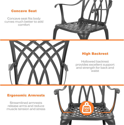 NUU GARDEN Bistro Set 3 Piece Outdoor Cast Aluminum Patio Bistro Set