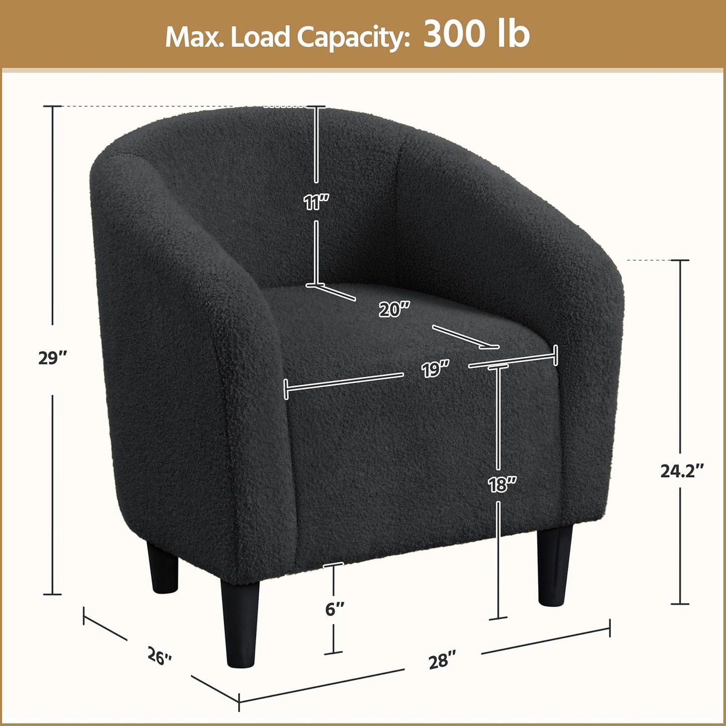 Yaheetech Accent Barrel Chair Boucle Fabric Club Chair