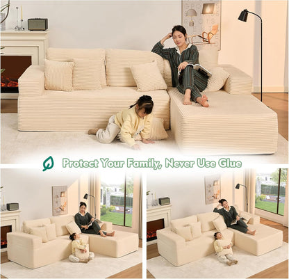 107" Boneless Couch with Deep Seat Cloud Sectional Couch for Living Room