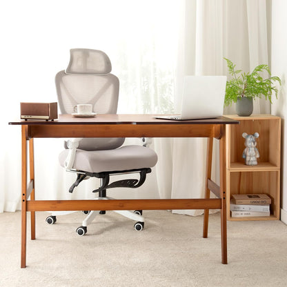 Writing Computer Desk 46" Bamboo Home Office Table with 2 Drawers