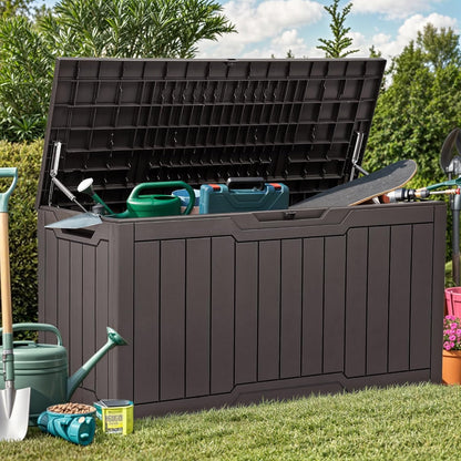 YITAHOME 120 Gallon Large Deck Box Upgraded Resin Outdoor Storage Boxes