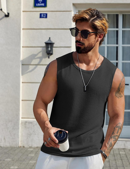 Mens Casual Tank Tops Waffle Knit Sleeveless Shirt Breathable Tank Shirts