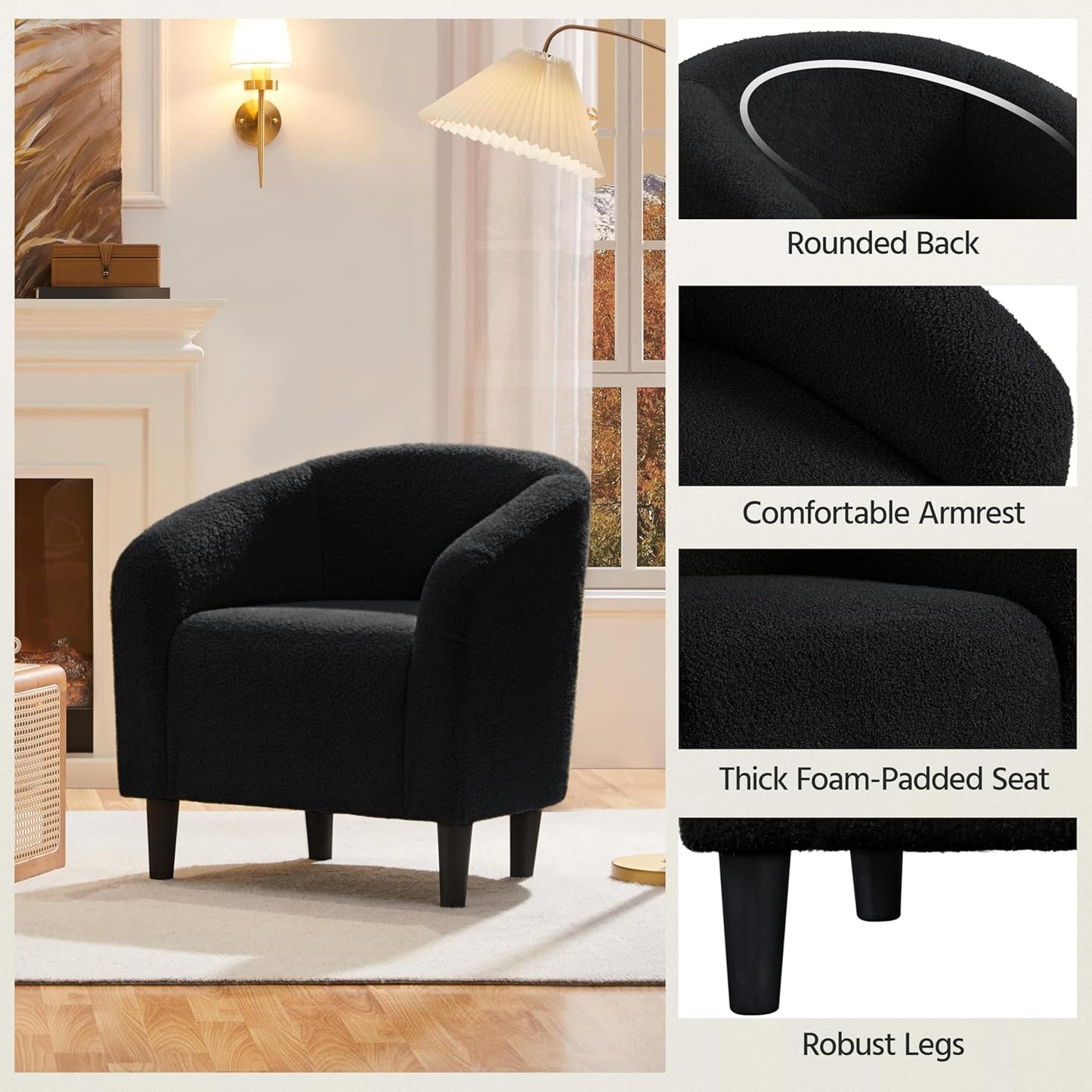 Yaheetech Accent Barrel Chair Boucle Fabric Club Chair