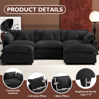 146" U-Shaped Modern Sofa Modular Sectional Cloud Couch