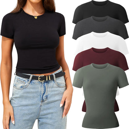 5 Pack Womens T Shirts Crew Neck Short Sleeve Shirts