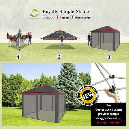 13x13 Pop Up Gazebo Canopy Tent with Wheeled Storage Bag Grey