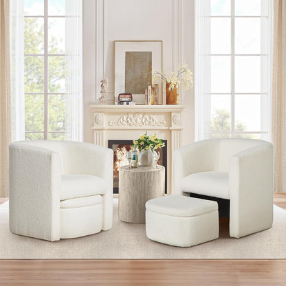 COLAMY Upholstered Velvet Barrel Accent Chair with Storage Ottoman