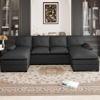 110 Inch U Shaped Sectional Sofa with Double Chaise Black