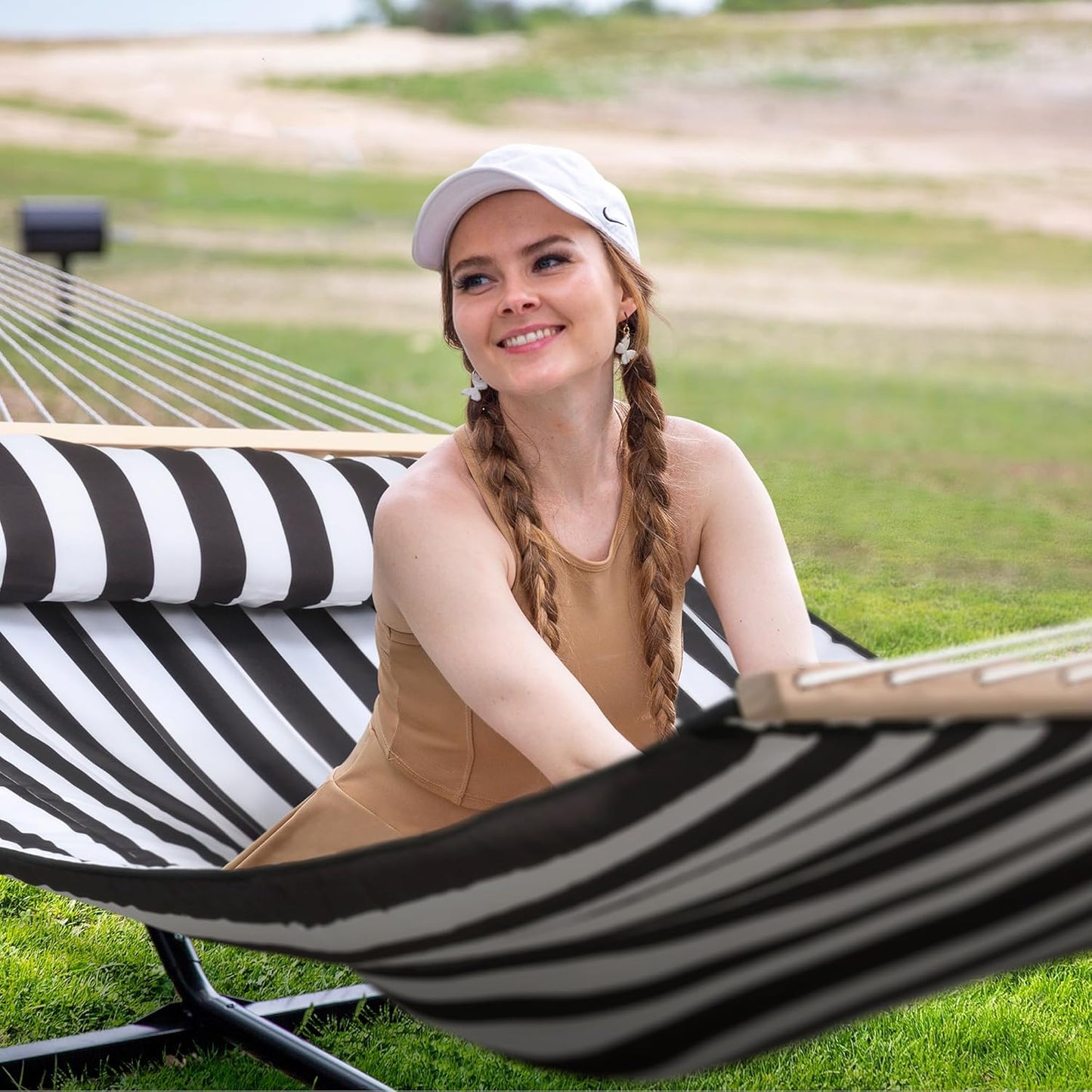 2 Person Hammock with Stand Heavy Duty Portable Dark Grey