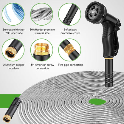 Garden Hose Metal 100FT Stainless Steel Heavy Duty Water Hose