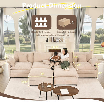 108" U Shaped Couch Modular Sectional Sofa