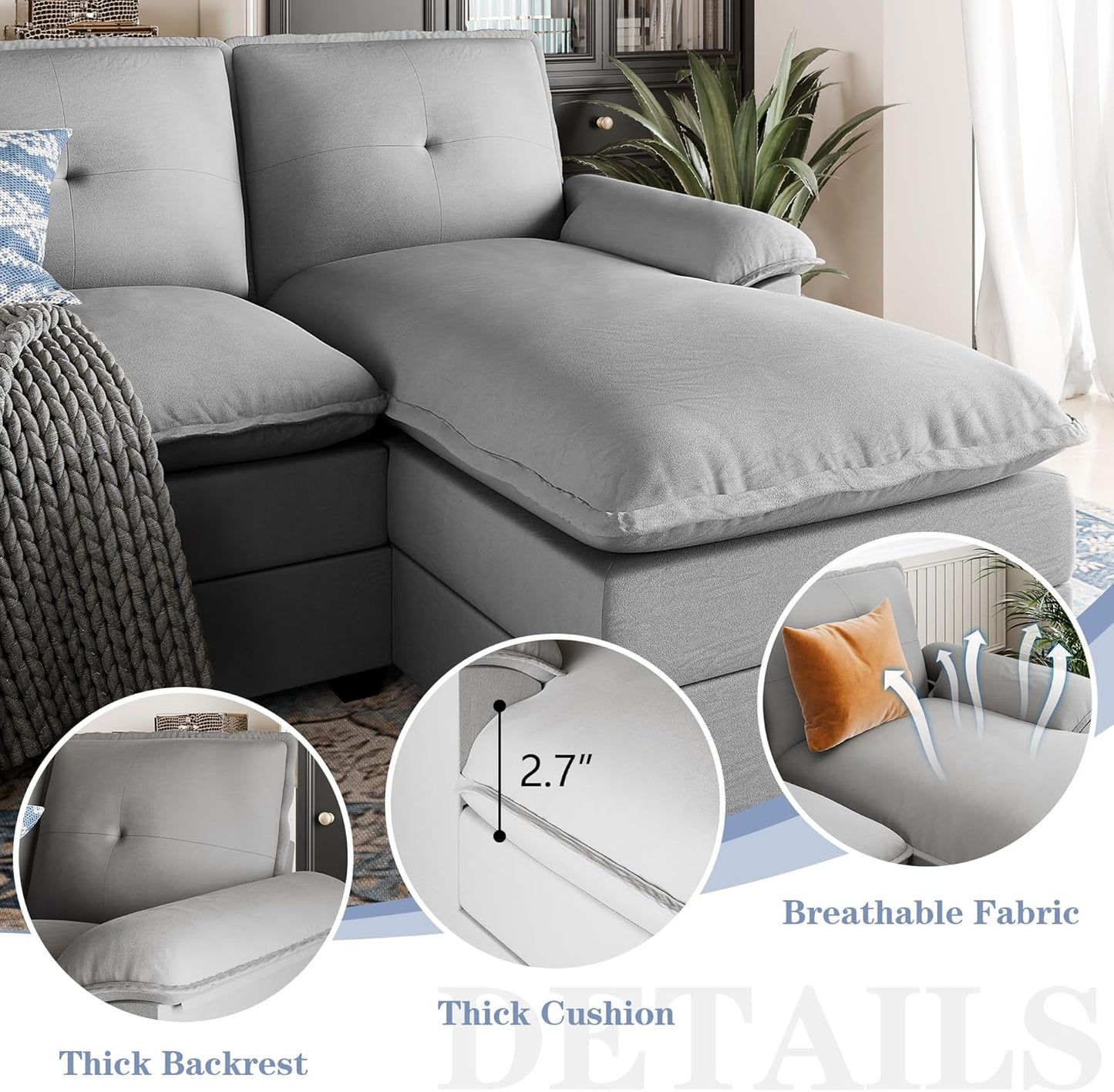 110 Inch U Shaped Sectional Sofa with Double Chaise Black