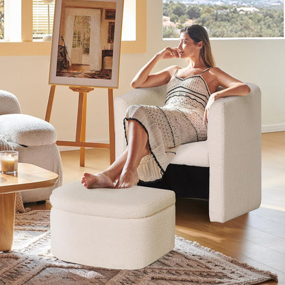 COLAMY Upholstered Velvet Barrel Accent Chair with Storage Ottoman
